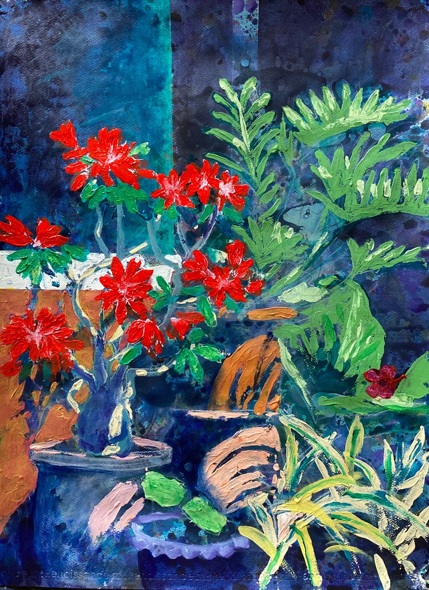 Impressionistic Botanical Acrylic Painting By John Cottee, 22 X 30, Garden Patterns, Original Artwork