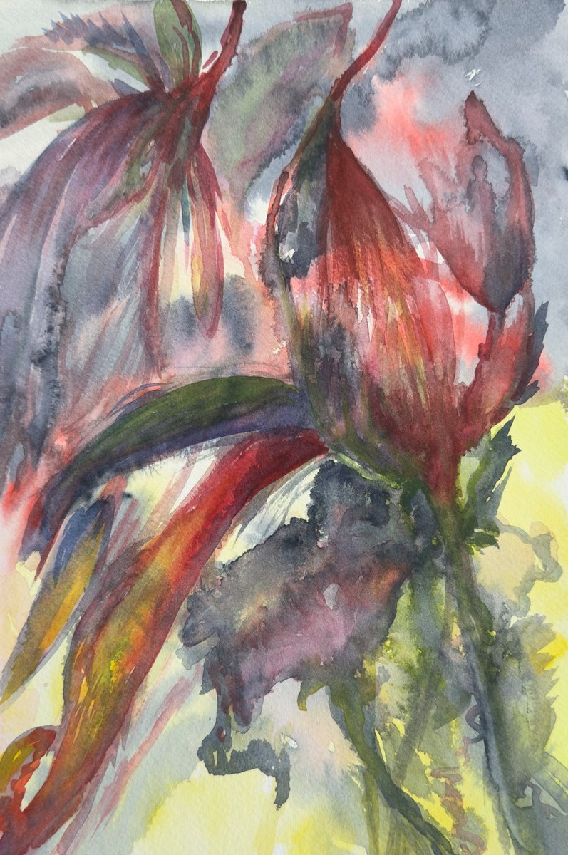 Abstract Botanical Watercolour By Tanya Bilous, 7 X 10", Metamorphic Bloom, Original Artwork