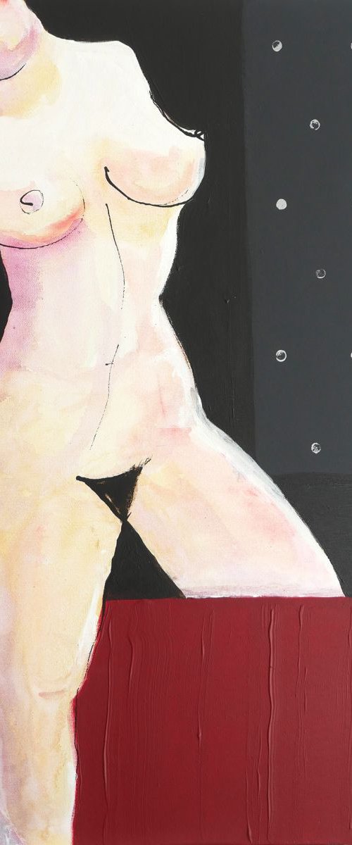 Pensive -  Abstract Female Nude Acrylic Painting by Ewa Dabkiewicz