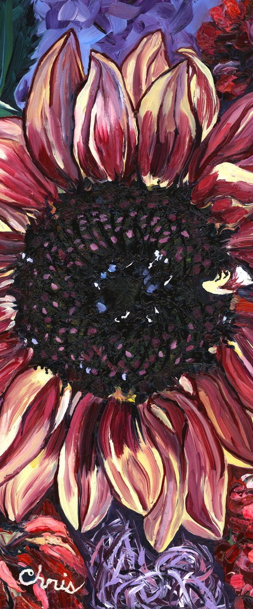 Rosy Sunflower with Dahlias by Christina M Plichta
