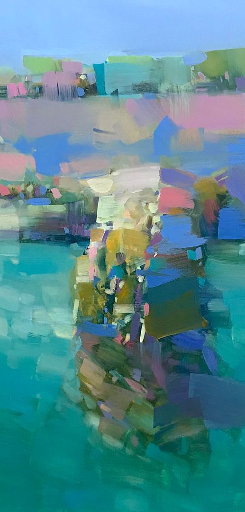 Island in Greece, Original oil painting, Handmade artwork, One of a kind by Vahe Yeremyan