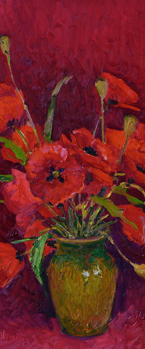 Red Poppies in a Green Vase by Suren Nersisyan