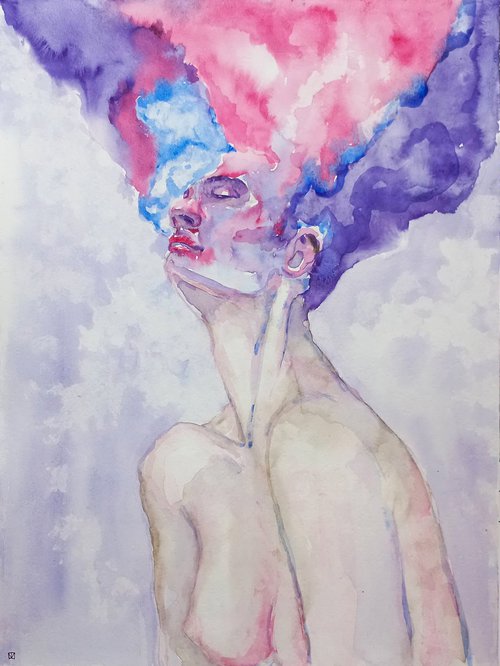 Watercolor portrait art. 2022, 40x30 cm/ 16x12 in by Tatiana Myreeva
