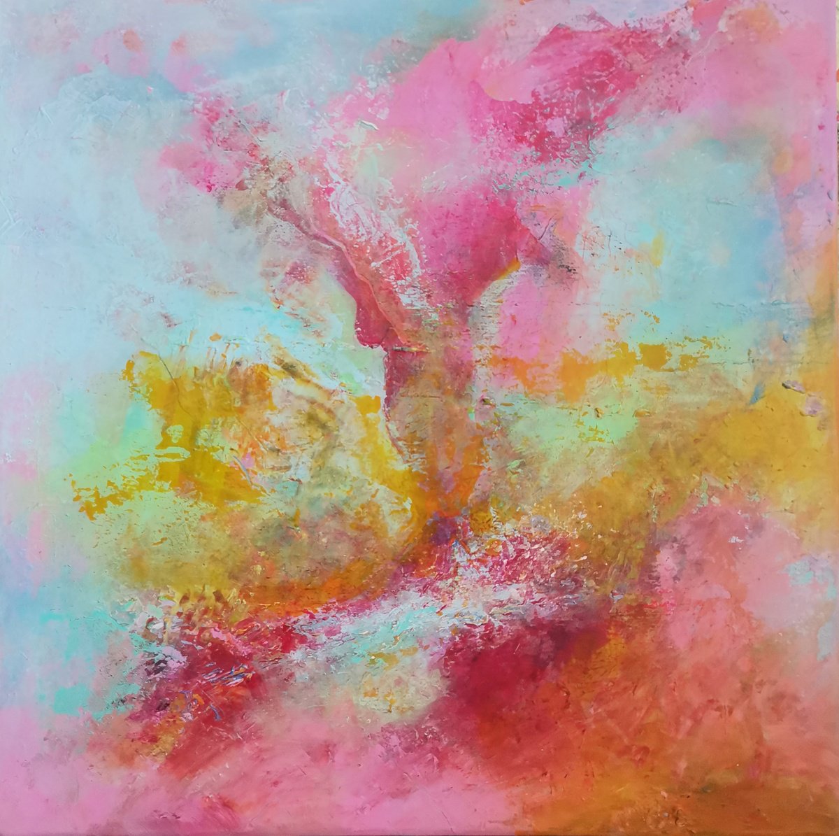 Organic Abstract Acrylic Painting By Doris Duschelbauer, 20 X 20, Release Your Energy, Original Artwork