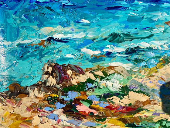 Kitesurfing - Spot atmosphere, 47*37cm, impressionistic oil impasto landscape painting