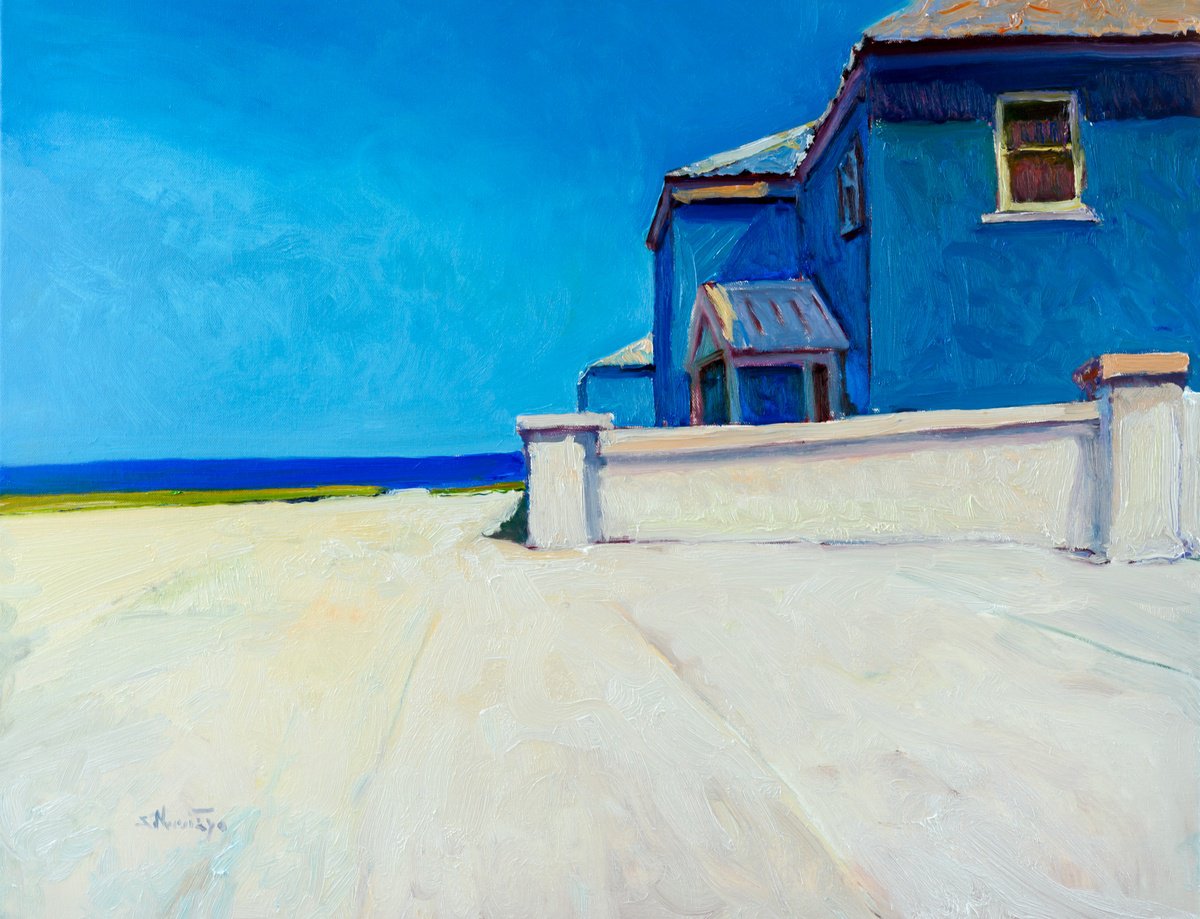 Expressive Oil Painting , Blue Houses By Suren Nersisyan, 28 X 22, Artwork For Sale On Artfinder