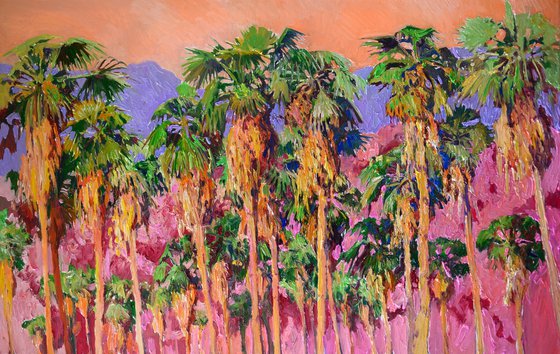 Pink Evening, Desert Palm Trees