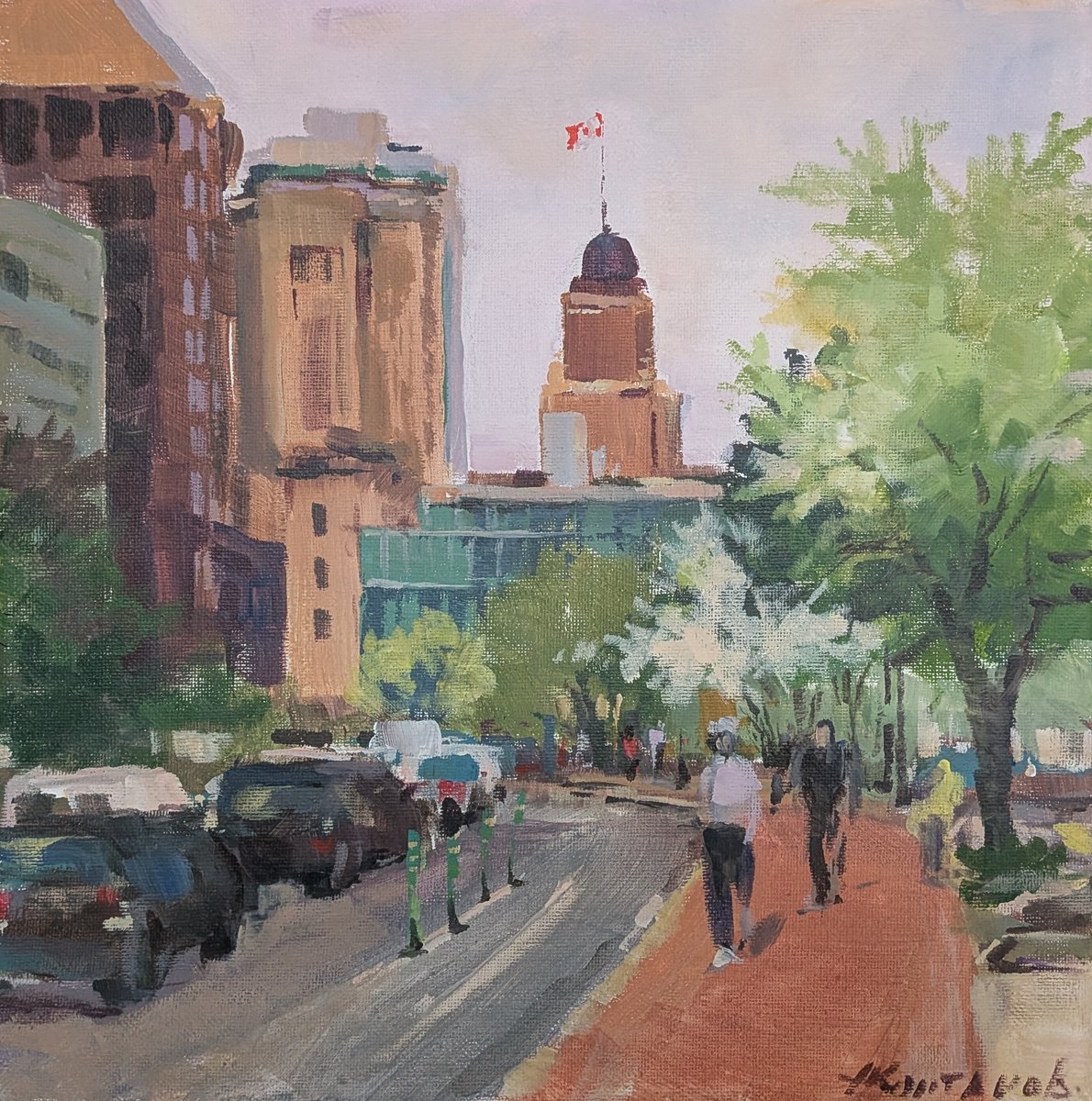 Impressionistic Cityscapes Acrylic Painting By Alexander Koltakov, 12 X 12, Urban Landscape, Original Artwork