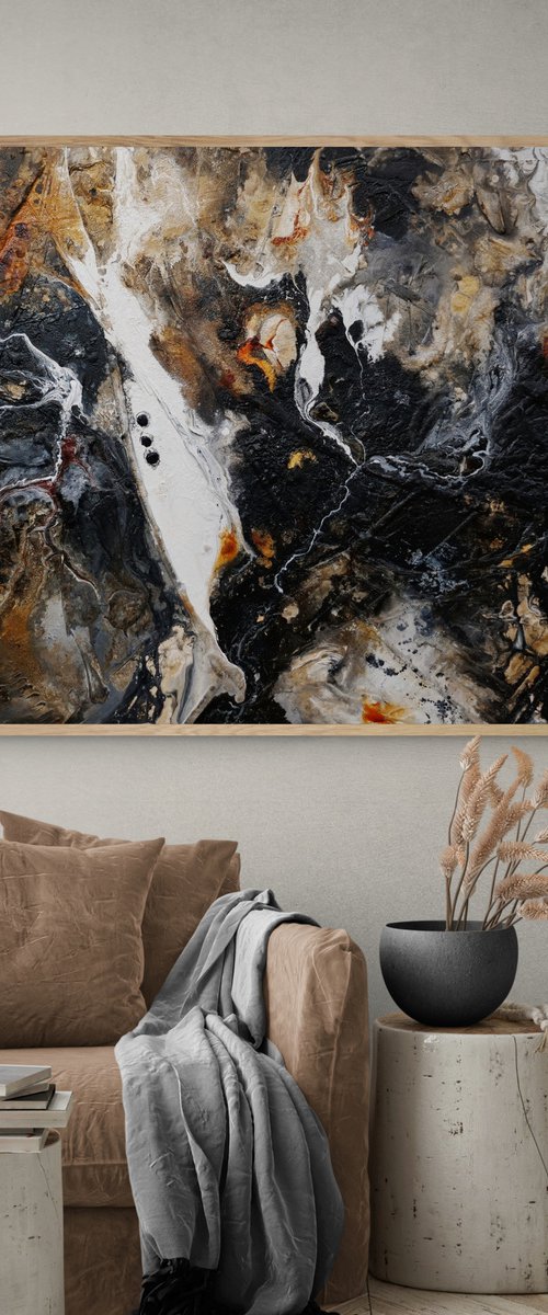 Rusted Nero 160cm x 100cm Brown Black Textured Abstract Art by Franko