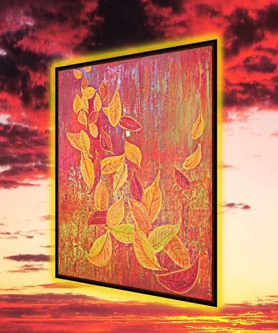 AUTUMN  GOLDEN  LEAVES,    XL,  framed