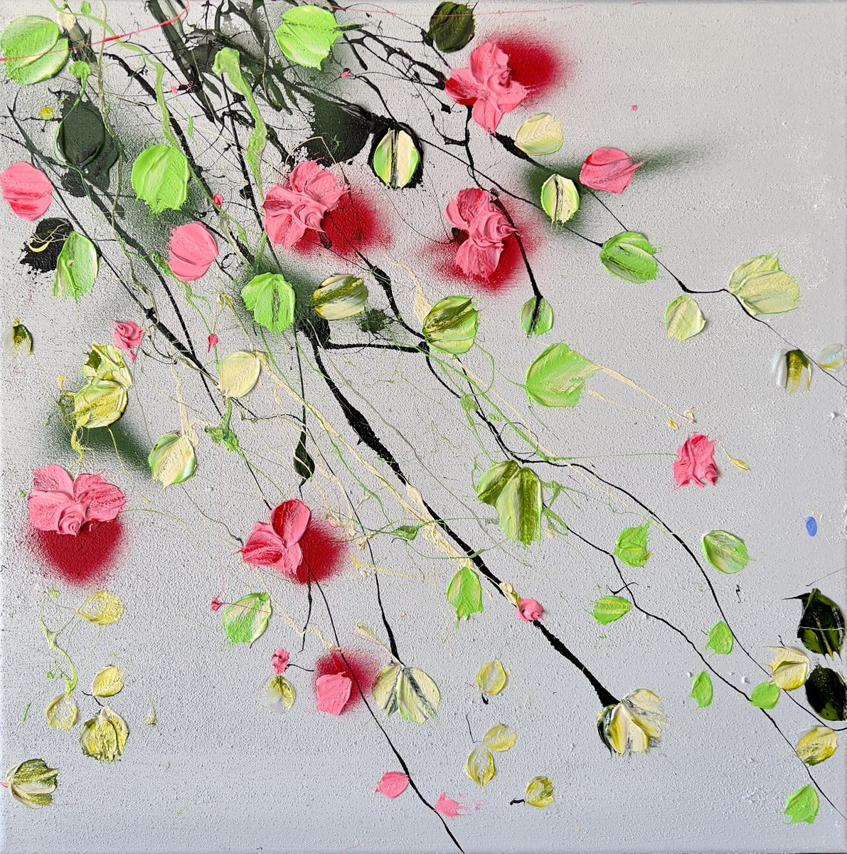 White Nights - acrylic square artwork with roses 50x50cm by Anastassia Skopp