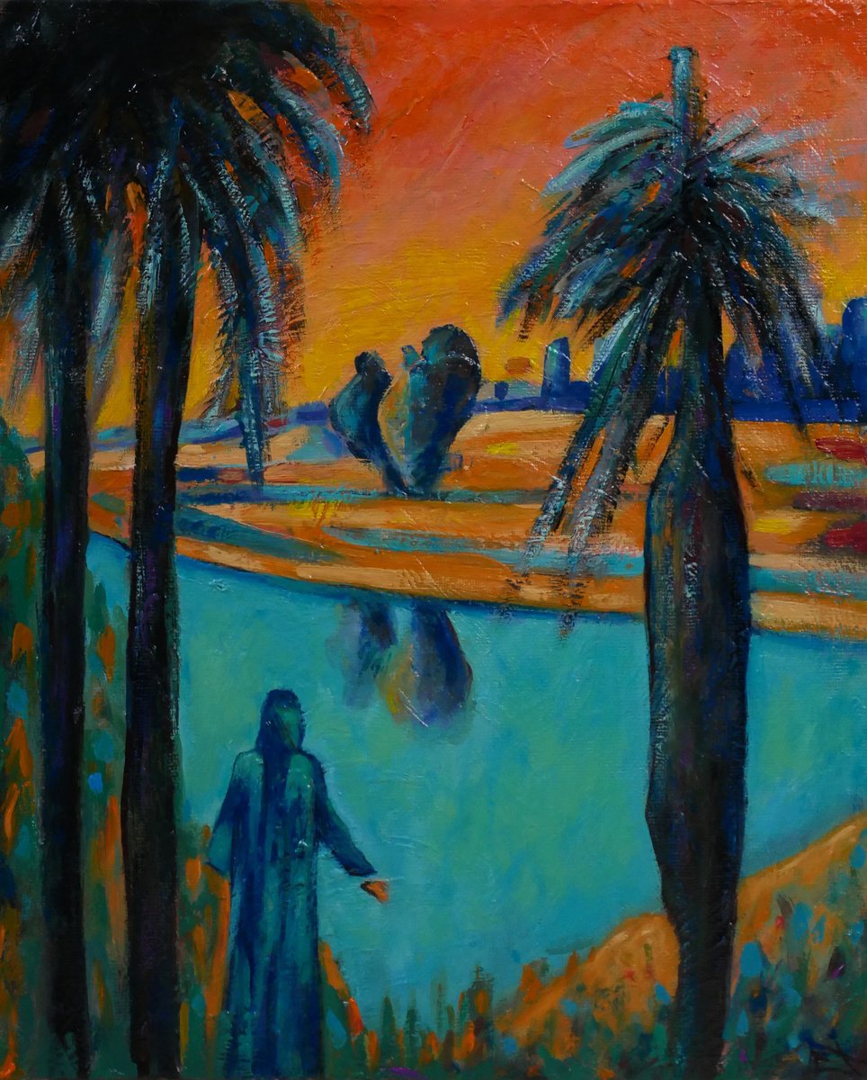 Expressive Landscape Oil Painting By Lionel Le Jeune, 9 X 11", Oasis Au Maroc, Original Artwork