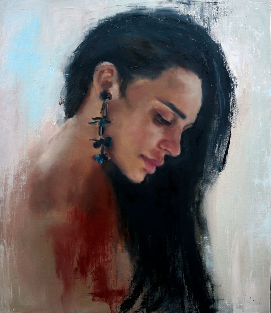 Oil Portrait painting of woman Original on Canvas by Anna Lubchik