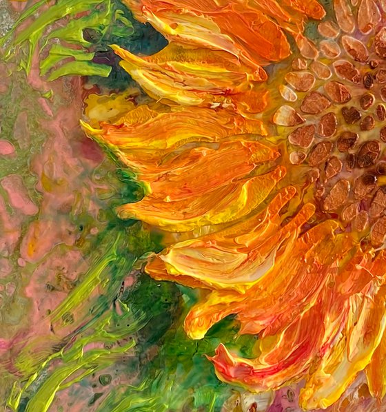 Sunflower Impasto Palette Knife Painting