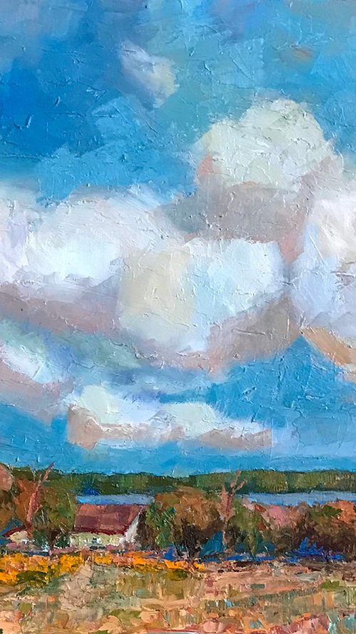 Winter Clouds landscape oil painting by Padmaja Madhu