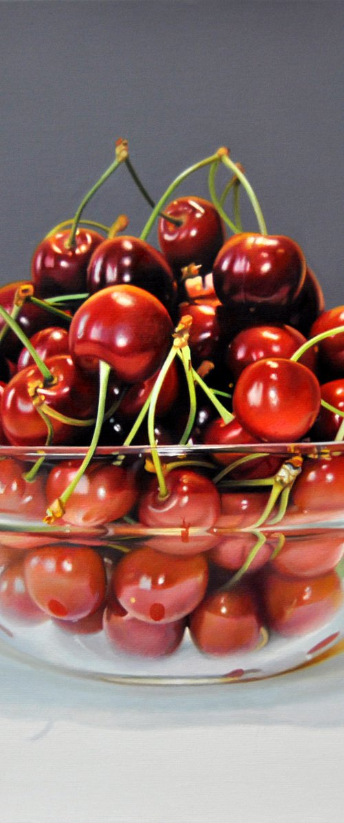 Still life with cherries IV , Original oil on canvas painting by Valeri Tsvetkov