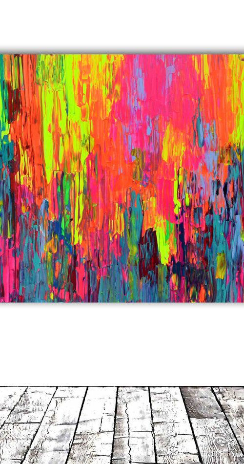 160x80x4 cm Large Ready to Hang Abstract Painting - XXXL Huge Colourful Modern Abstract Big Painting, Large Colorful Painting - Ready to Hang, Hotel and Restaurant Wall Decoration, Happy Gypsy Girl Dancing in the Forest by Soos Tiberiu