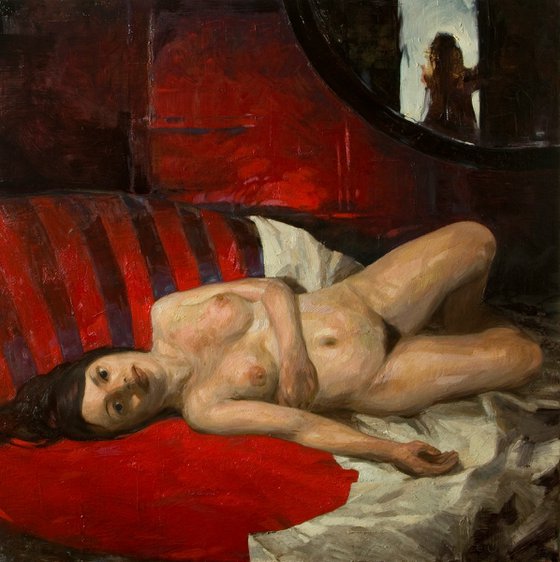 nude woman in red