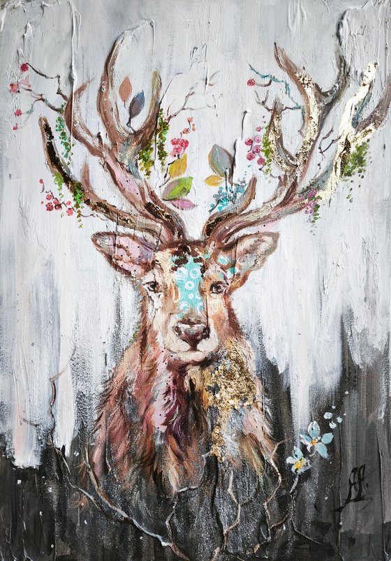 Winter deer Oil painting