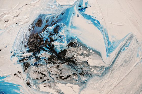 Crushed Midnight 160cm x 60cm Blue White Abstract Art