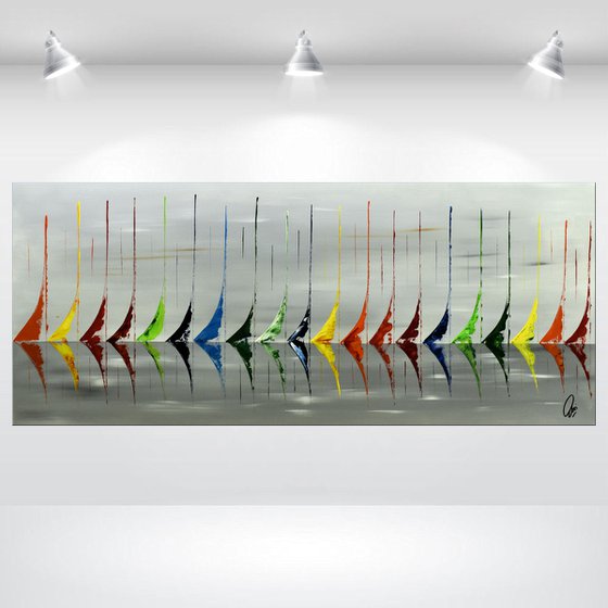 Regatta - Abstract- Colourfull Sailboat Painting- Large Acrylic Art Canvas Wart Art Ready to hang