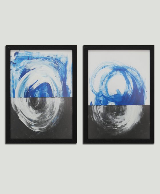 Diptych - Art on Paper - Incl Frame - Dreamwave Black - 25J