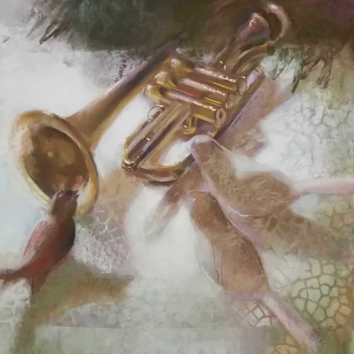 Still Life Pastel Drawing By Silja Salmistu, 20 X 20", Concert, Original Artwork