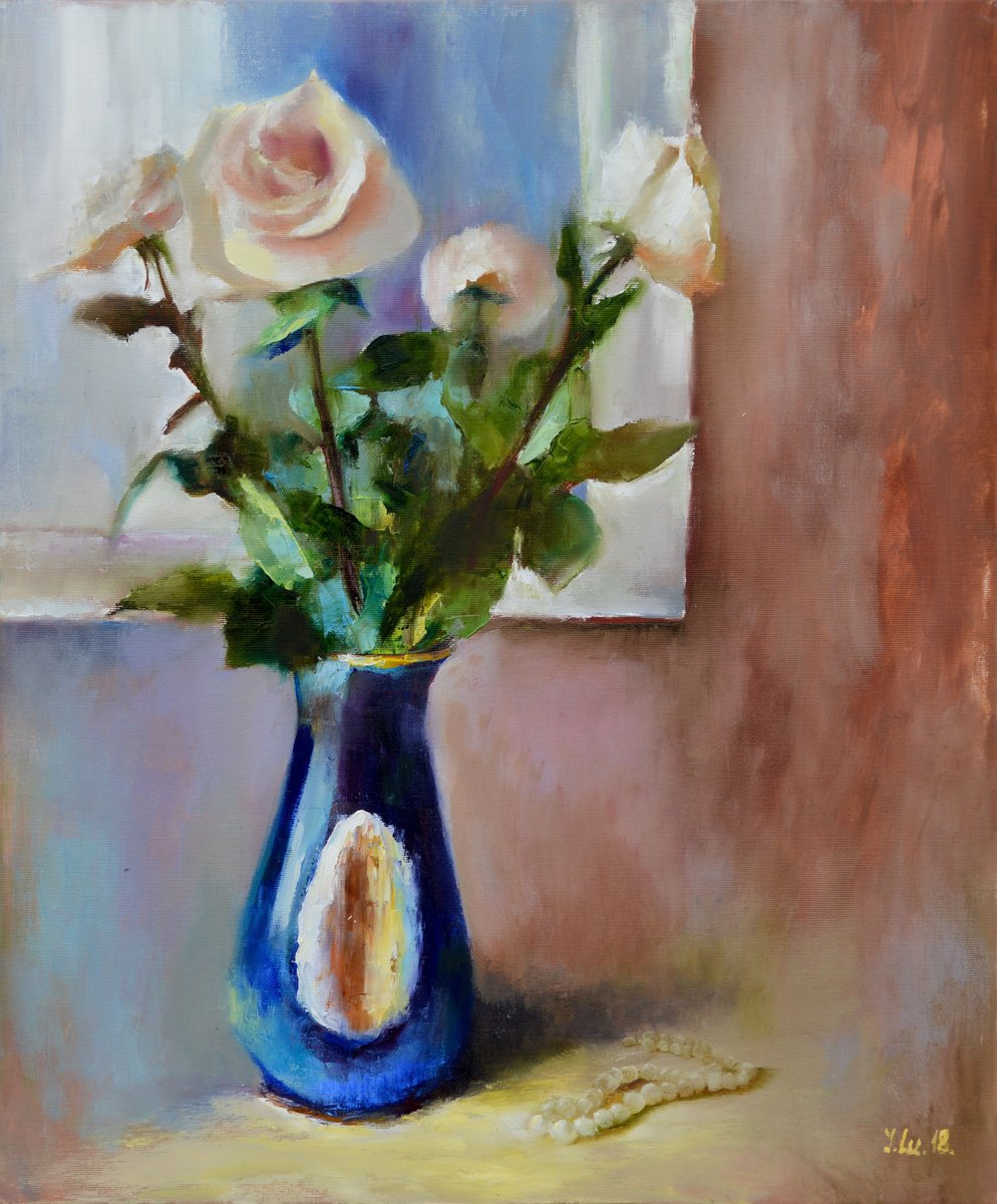 Expressive Still Life Oil Painting By Elena Lukina, 20 X 24, Roses, Original Artwork