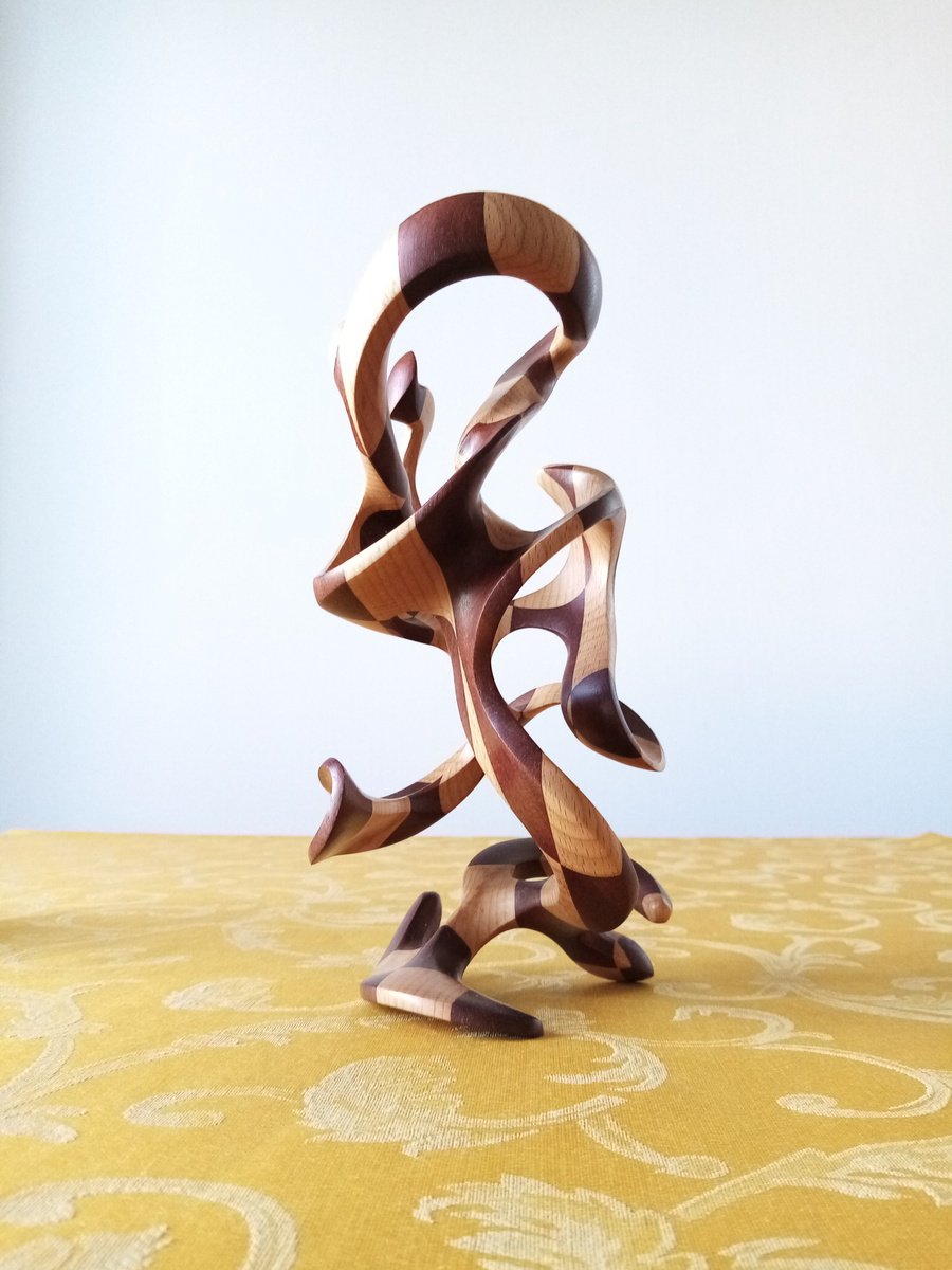 Surrealistic Abstract Wood Sculpture By Massimiliano Capraro, 5 X 10", Aldebaran, Original Artwork