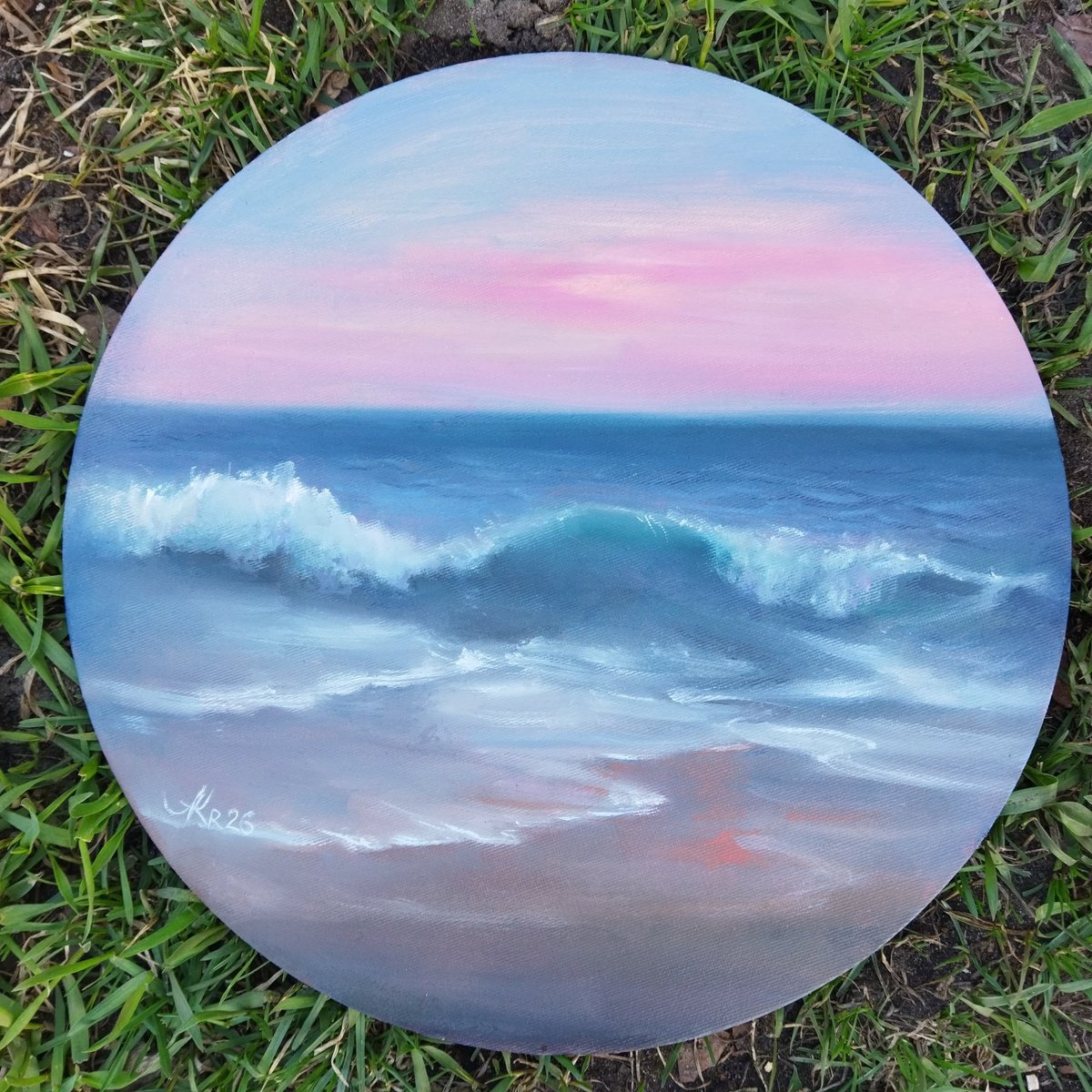 Evening Light - Pink Horizon And Ocean By Ann Krasikova, 12 X 12, Artwork For Sale On Artfinder