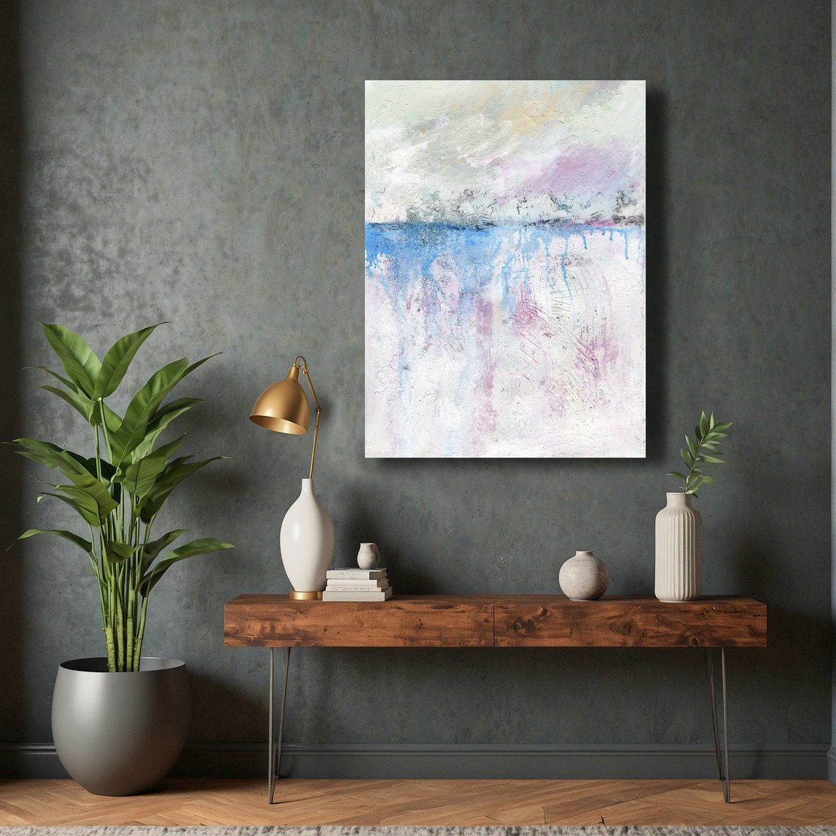 Abstract Landscape Acrylic Painting By Kathy Morton Stanion, 18 X 24", Peaceful Thoughts, Original Artwork