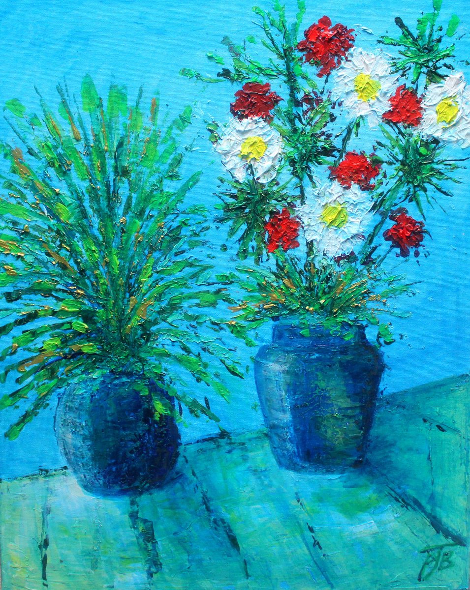 Impressionistic Botanical Acrylic Painting By Paul J Best, 16 X 20", Mothers Flowers Iv, Original Artwork