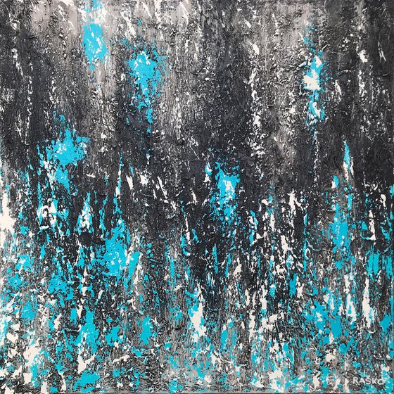 DETERMINED - Highly textured Brown & Teal abstract painting 100cm x 100cm - 2020 - READY TO HANG!