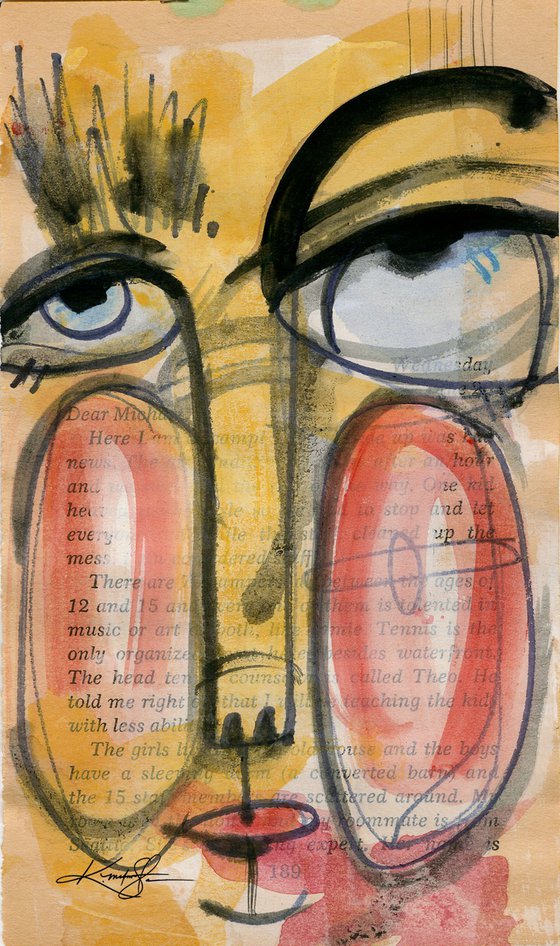 Funky Face 2021-9 - Mixed Media Painting by Kathy Morton Stanion