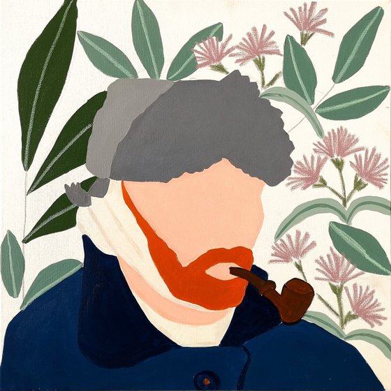 Van Gogh with Bandaged Ear, Flowers, and a Pipe
