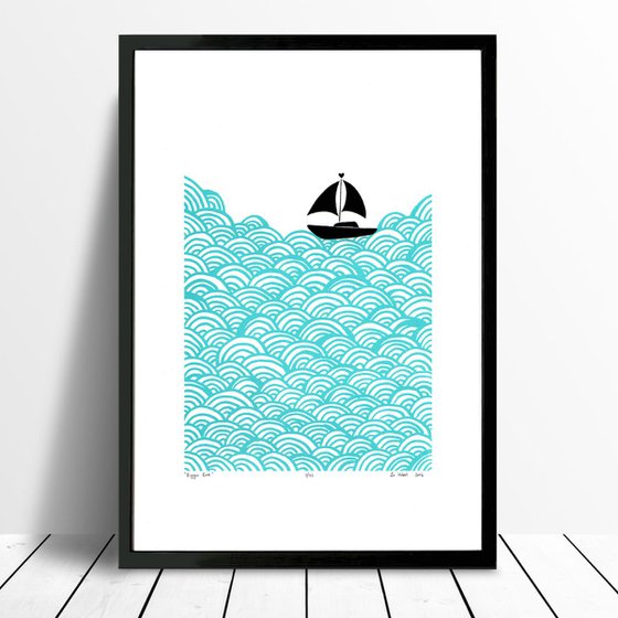 Bigger Boat in Aqua - Framed - FREE UK Delivery