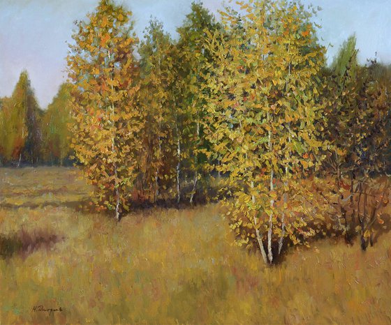 Golden Autumn - sunny autumn landscape painting