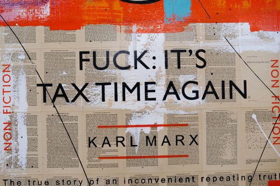 Tax Time Tears 140cm x 100cm Tax Book Page Urban Pop Art