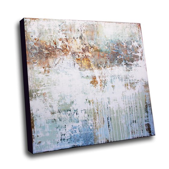 A DAY IN SPRING - OVERSIZED ABSTRACT SQUARE PAINTING TEXTURED * PASTEL COLORS