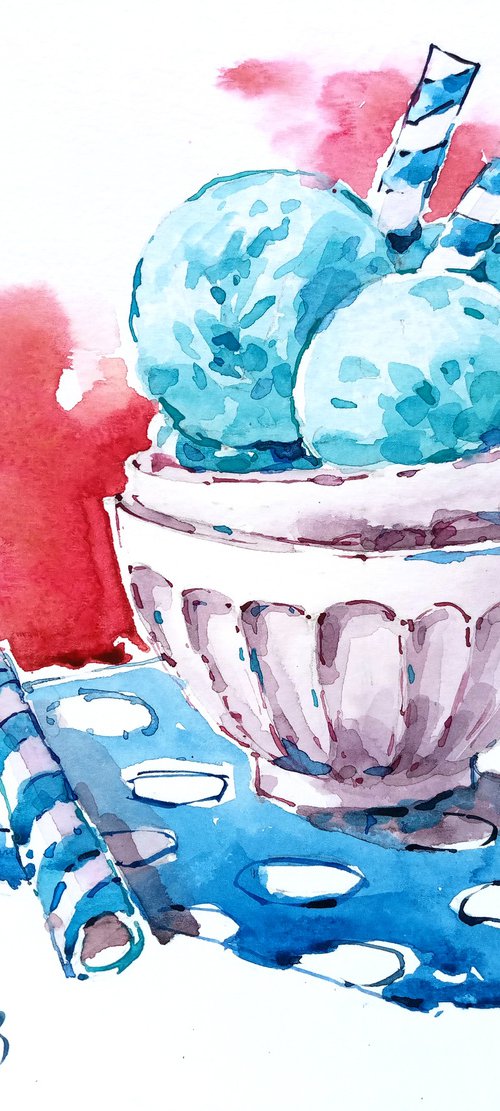 "Icecream" Original watercolor food sketch by Ksenia Selianko