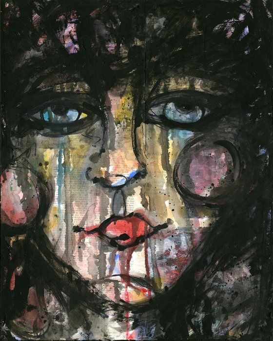 Funky Face Girl  - Mixed Media Painting by Kathy Morton Stanion