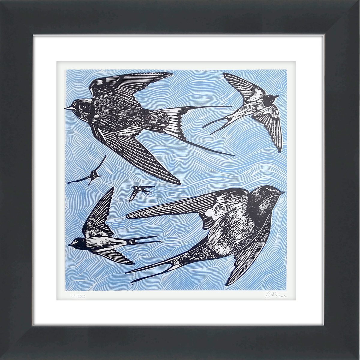 High flyers - Ready to hang, framed linoprint by Carolynne Coulson