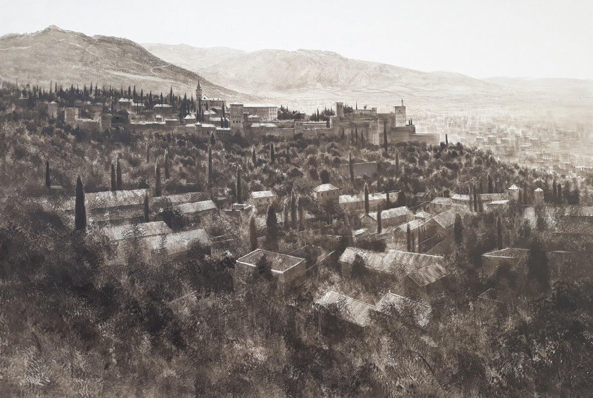 Expressive Cityscapes Oil Painting By Rafael Carrascal, 47 X 32", Alhambra, Original Artwork