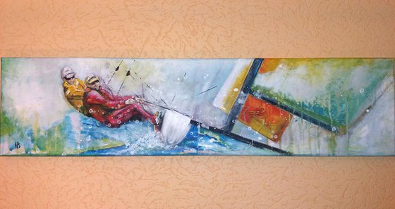 "Sailing",  original acrylic painting, 80x20x2cm