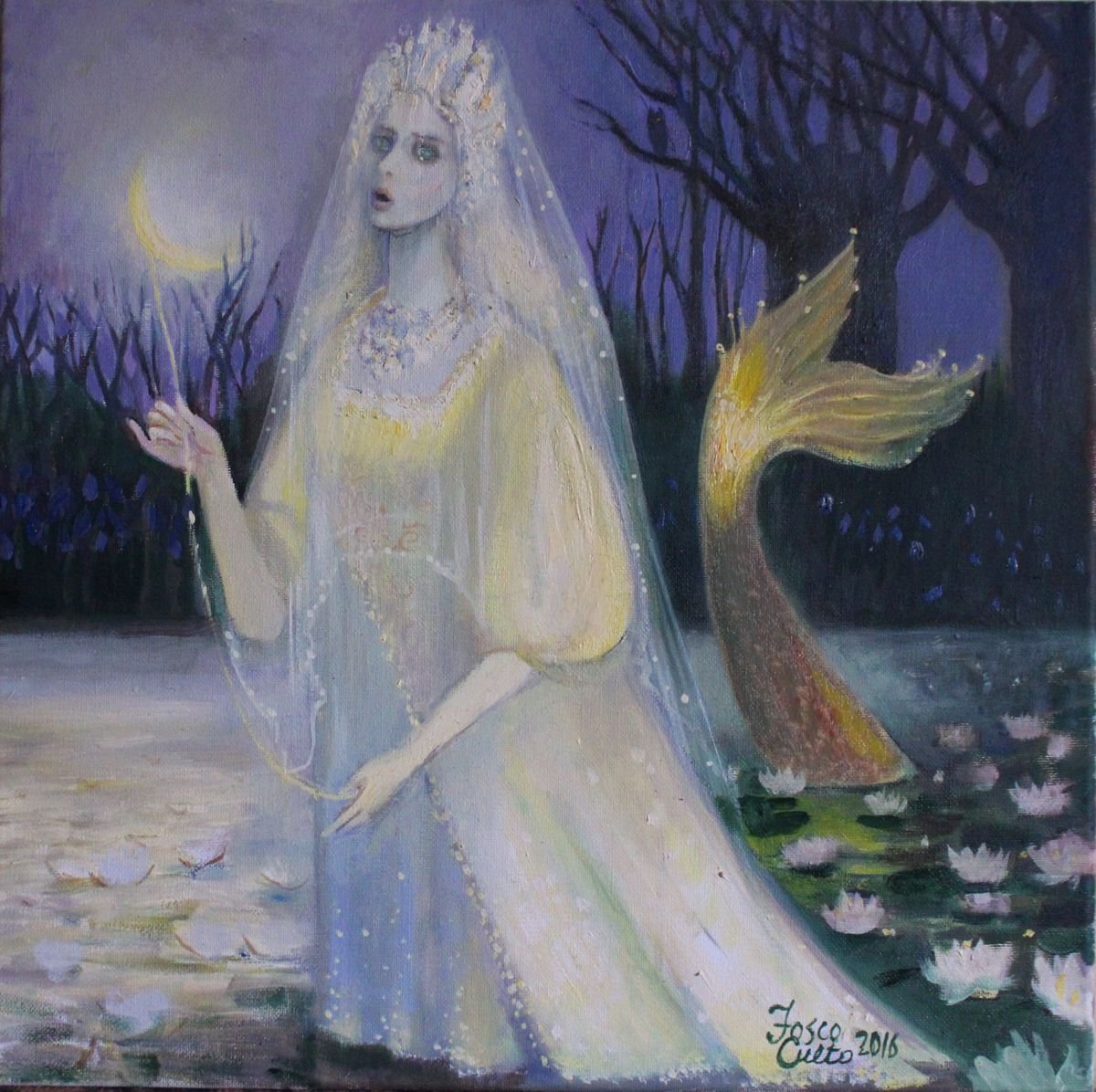 Illustrative Oil Painting , Princess Of The Swamp By Fosco Culto, 16 X 16, Artwork For Sale On Artfinder