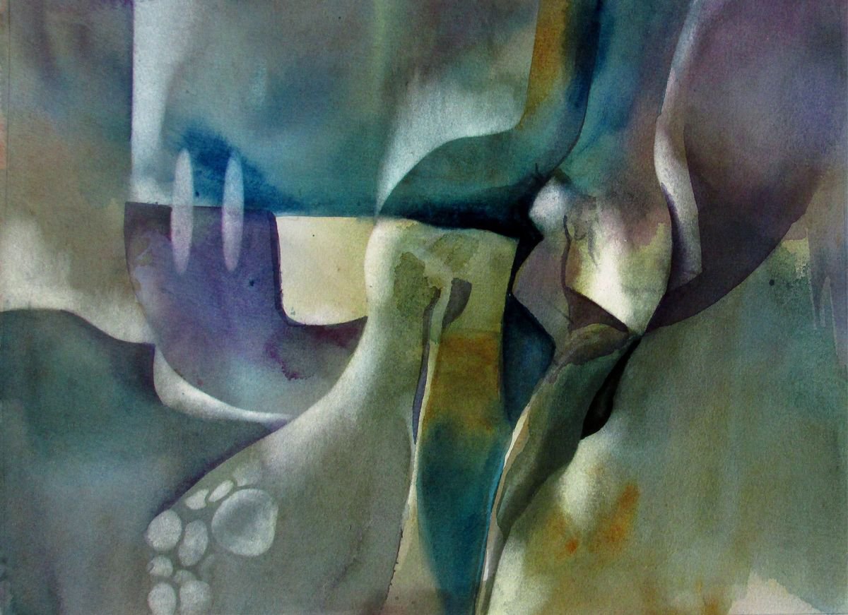 Abstract Watercolour By Alfred Ng, 17 X 13, Embrace, Original Artwork