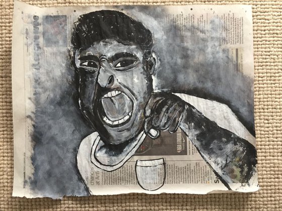 Yes, You! People Art Acrylic on Newspaper Portrait Black and White Art Face of Man Portraits People Art 29x37cm Beautiful Gift Ideas 15"x11" Free Delivery Worldwide