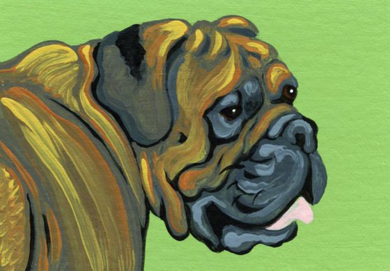 ACEO ATC Original Miniature Painting  Mastiff Pet Dog Art-Carla Smale