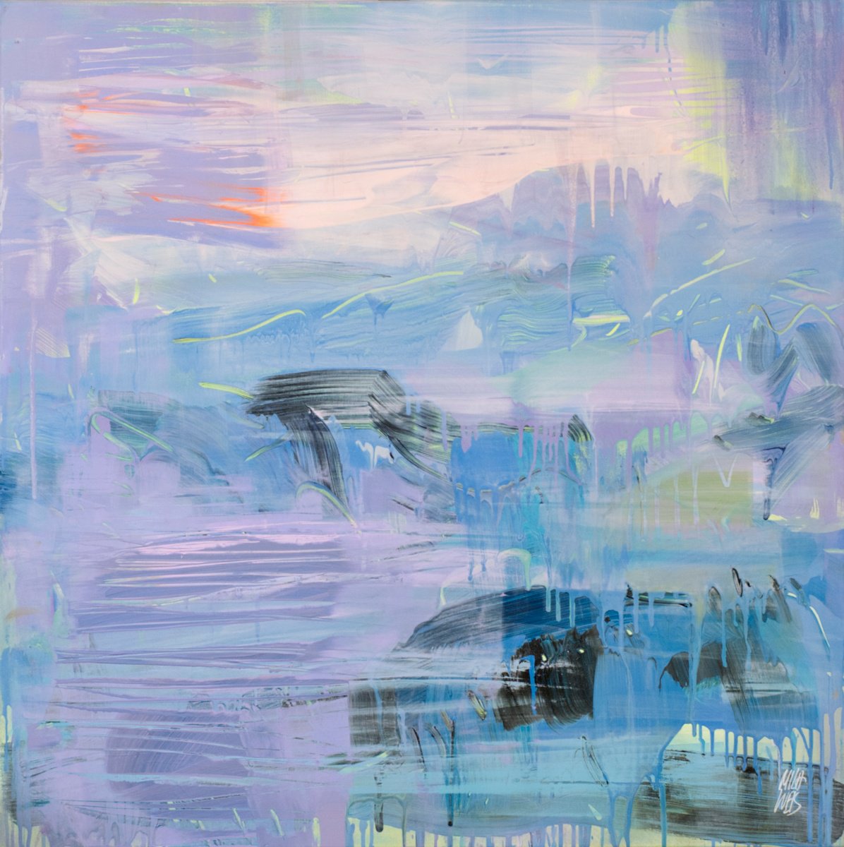 Impressionistic Abstract Acrylic Painting By Mila Weis, 39 X 39", Distance Of Memory, Original Artwork