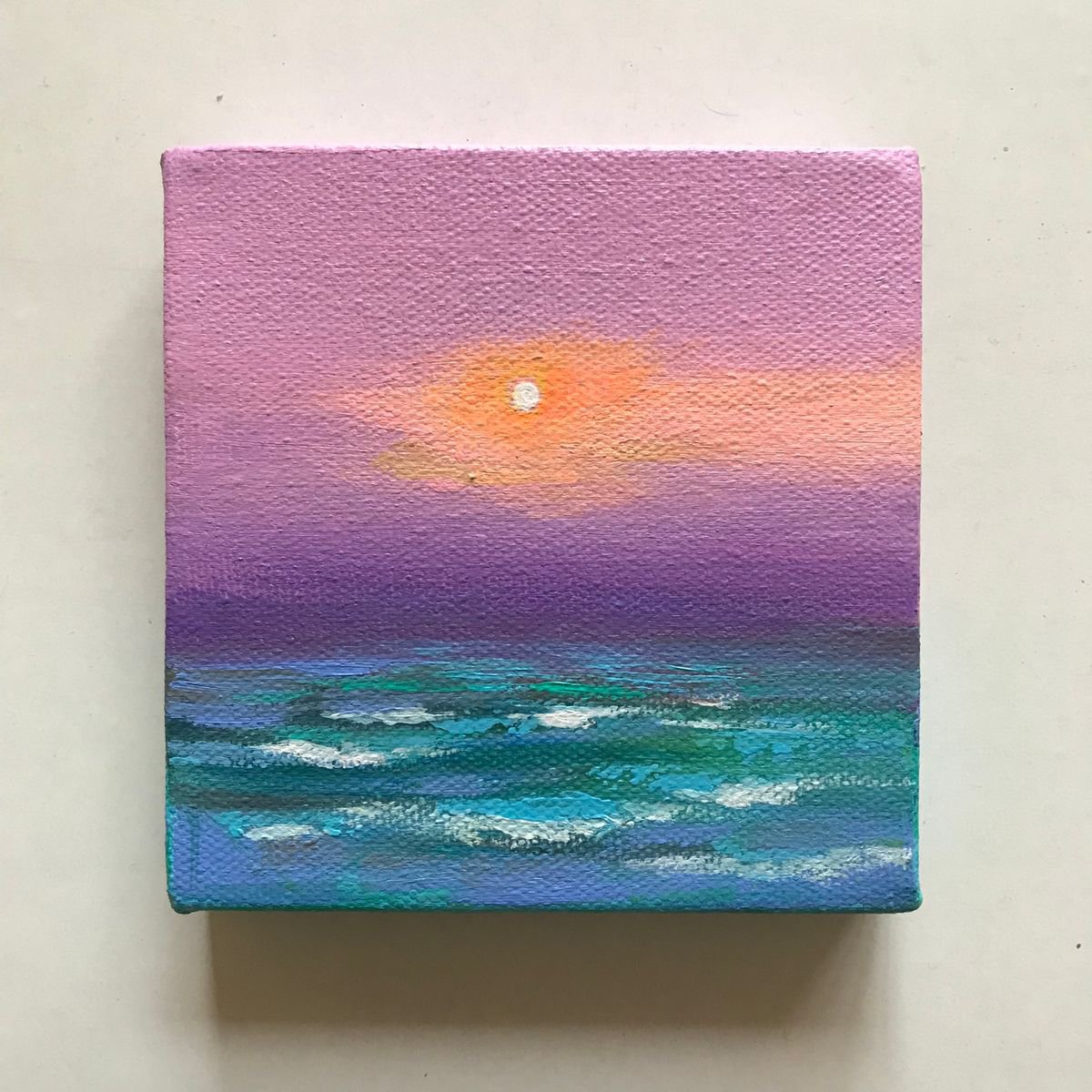 Sunset at the Beach! Miniature abstract landscape! Ready to hang by Amita Dand